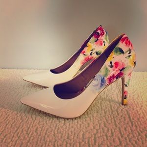 White Floral Heels